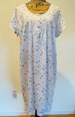 fundamentals Womens Cotton Floral Blue Nightgown House Sleep Dress Pajamas XL